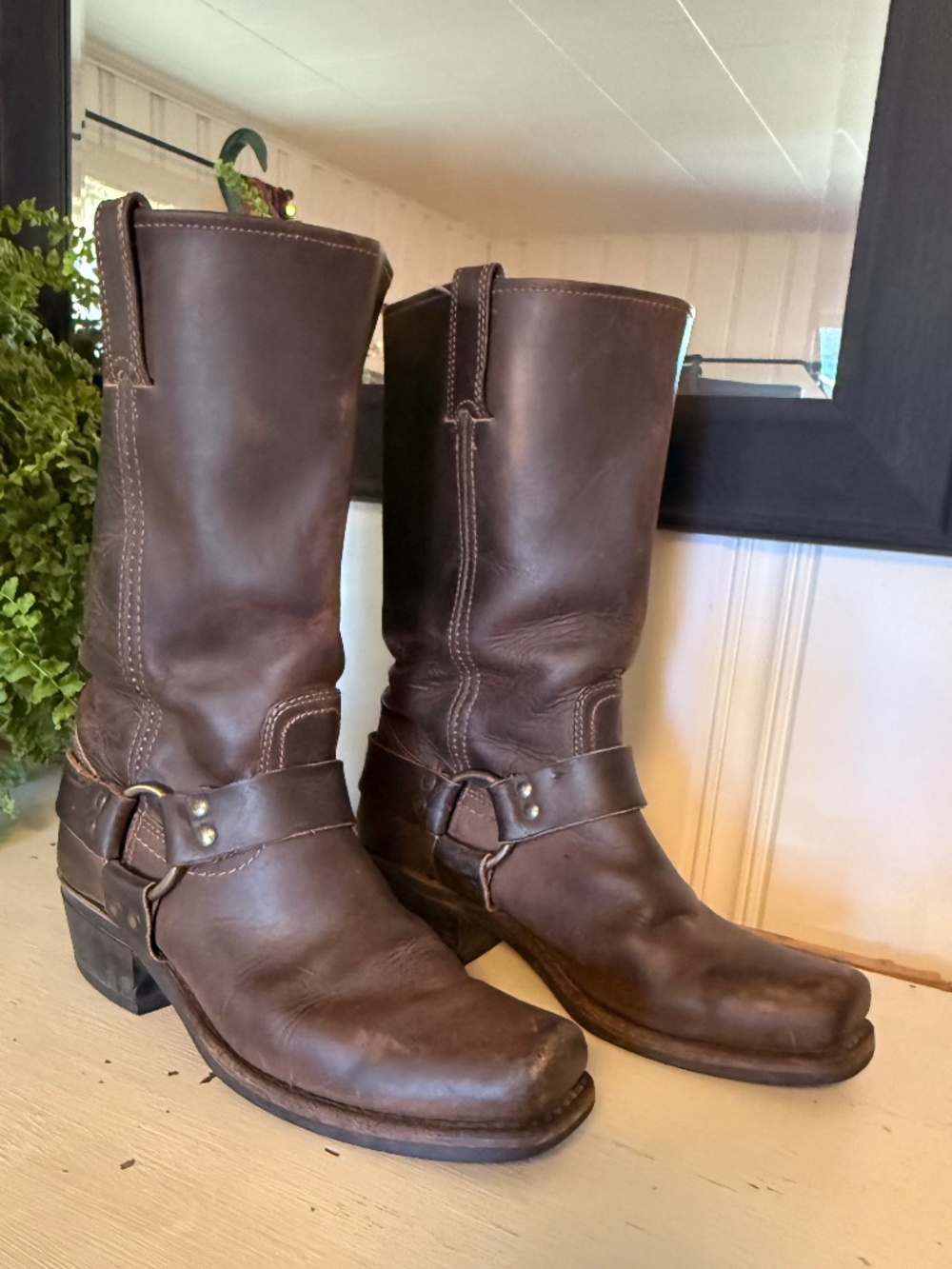 Frye Harness 12R Brown Leather Boots Women's Size 8.5